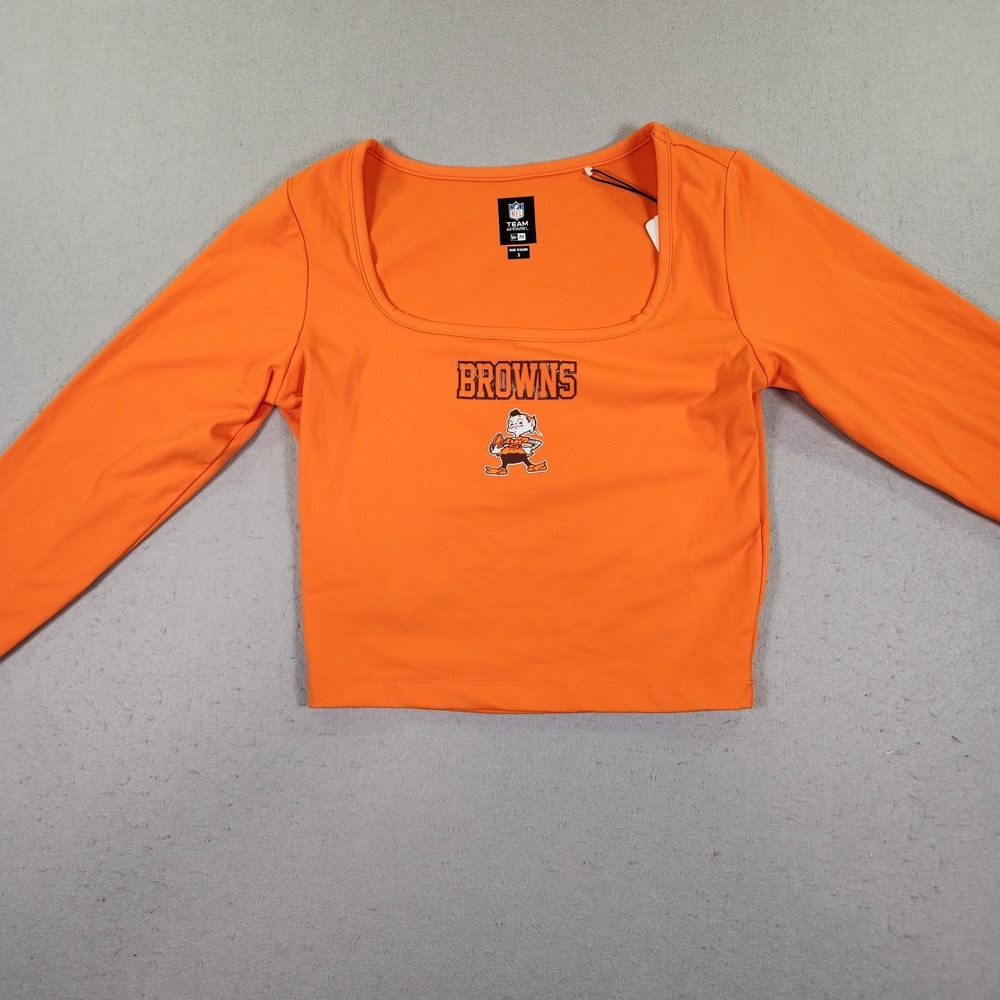 New Era Women's S Orange Long Sleeve Crop Top Cleveland Browns NFL Football NWT - Picture 2 of 10